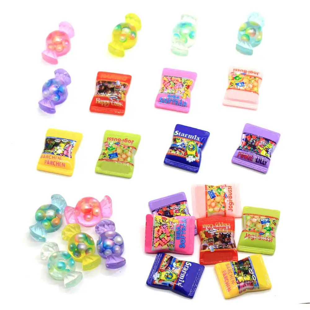 

Hot Sale Assorted Resin Wrapped Candy Cabochon Flat Back Resin Candy Slime Charms Flatback Cartoon Sweet Candy DIY Craft