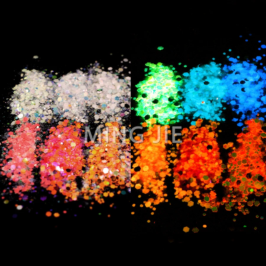 

Nail Art Luminous Glitter Mix Bulk Eye Face Blue Glow In Dark Chunky Glitters For Arts And Crafts