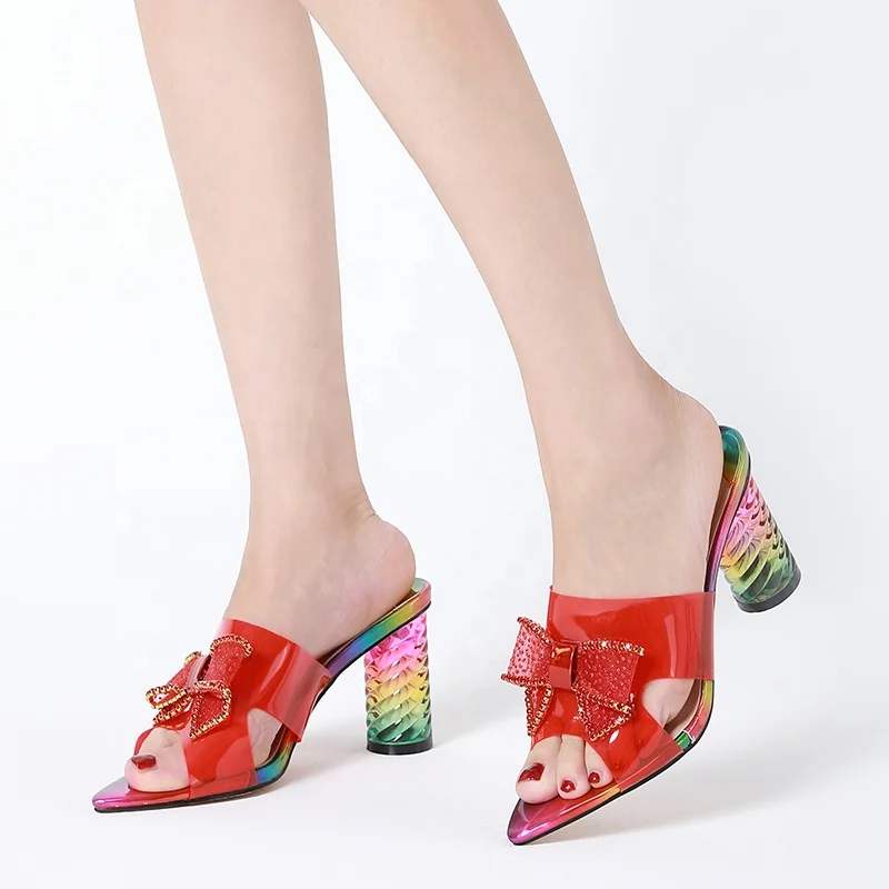 

OEM summer waterproof shiny transparent high heels for woman