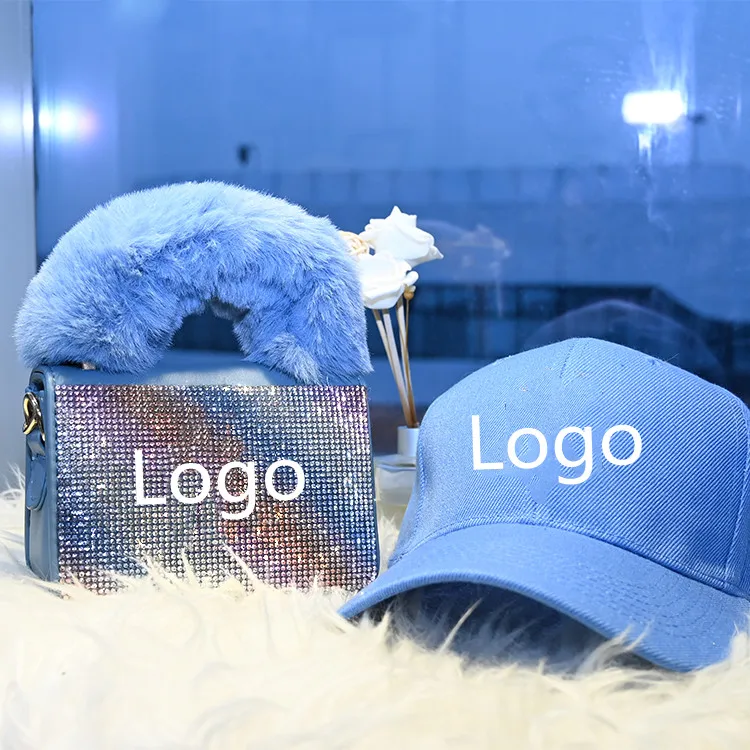 

Custom Luxury fashion famous designer brands handbags matching New York fur hat and purses bag and hats set, 9 colors