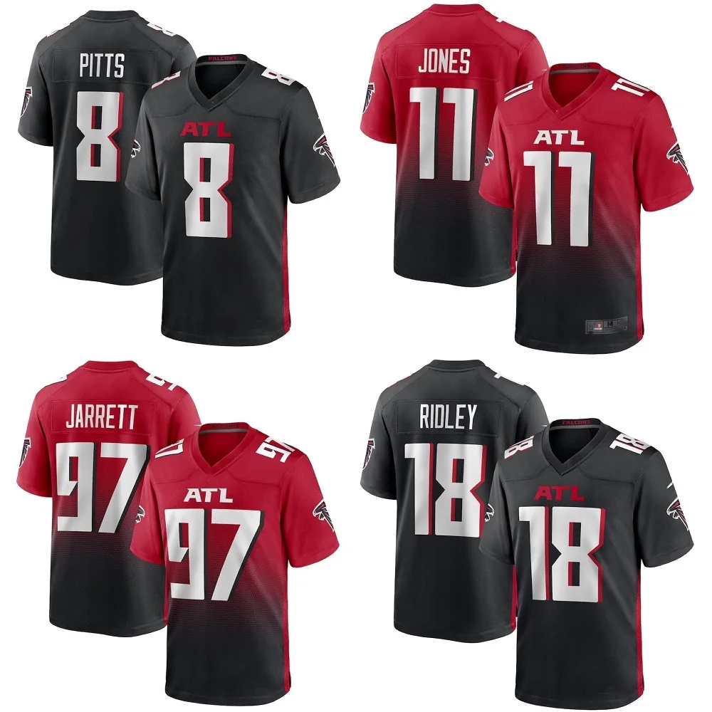 

custom Atlanta City Pitts 8 Jones 11 Ridley 18 Falcon Team Club Uniform Stitched American Football Jerseys