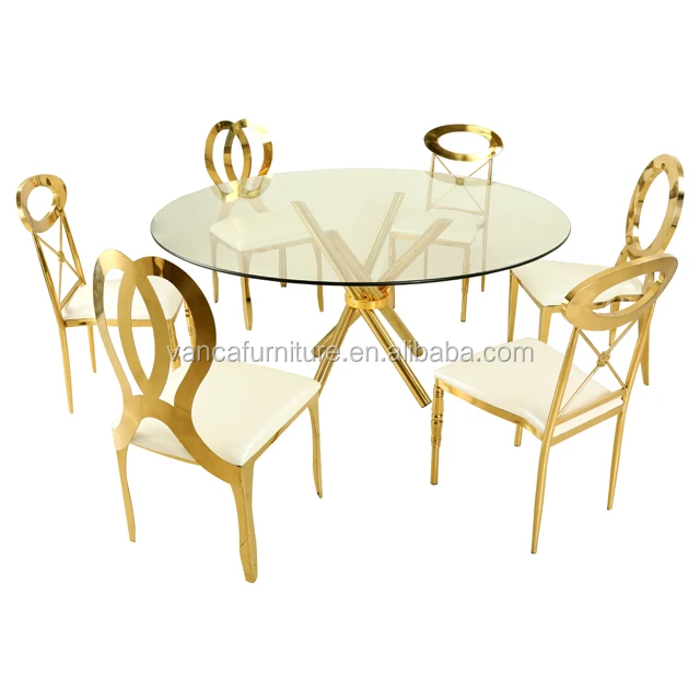 

high quality mirror glass stainless steel wedding dining table, Many colors