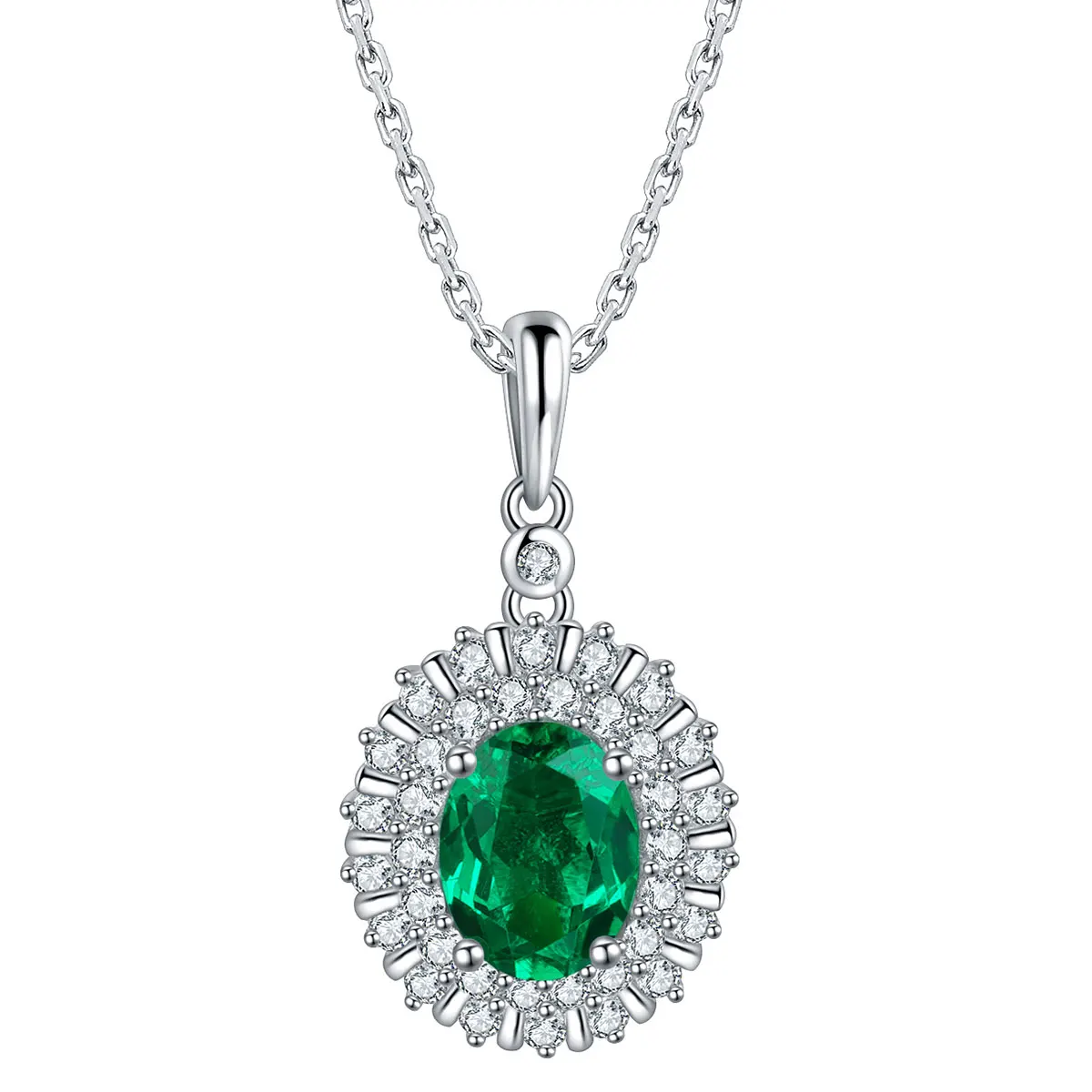

Lab Grown Zambia Emerald 18 inches Classic Style 925 Sterling Silver Oval Shape Jewelry Pendant Necklace, Green
