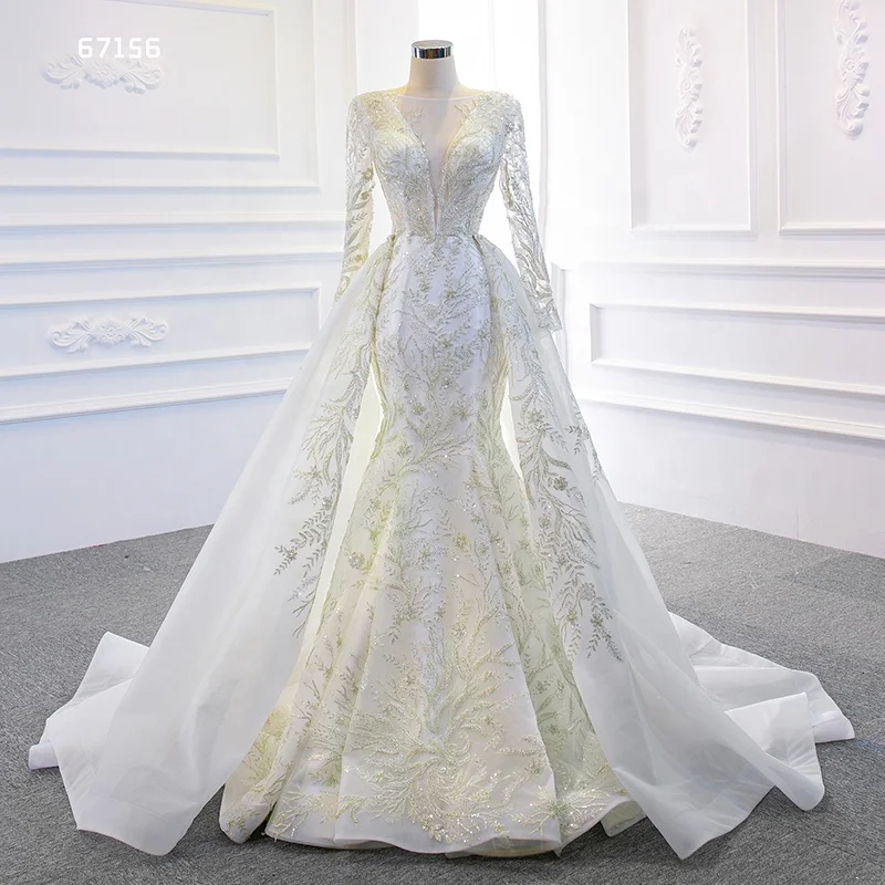 

Jancember RSM67156 Mermaid Deep V Lace Detachable Train Elegant Wedding Dresses, Ivory