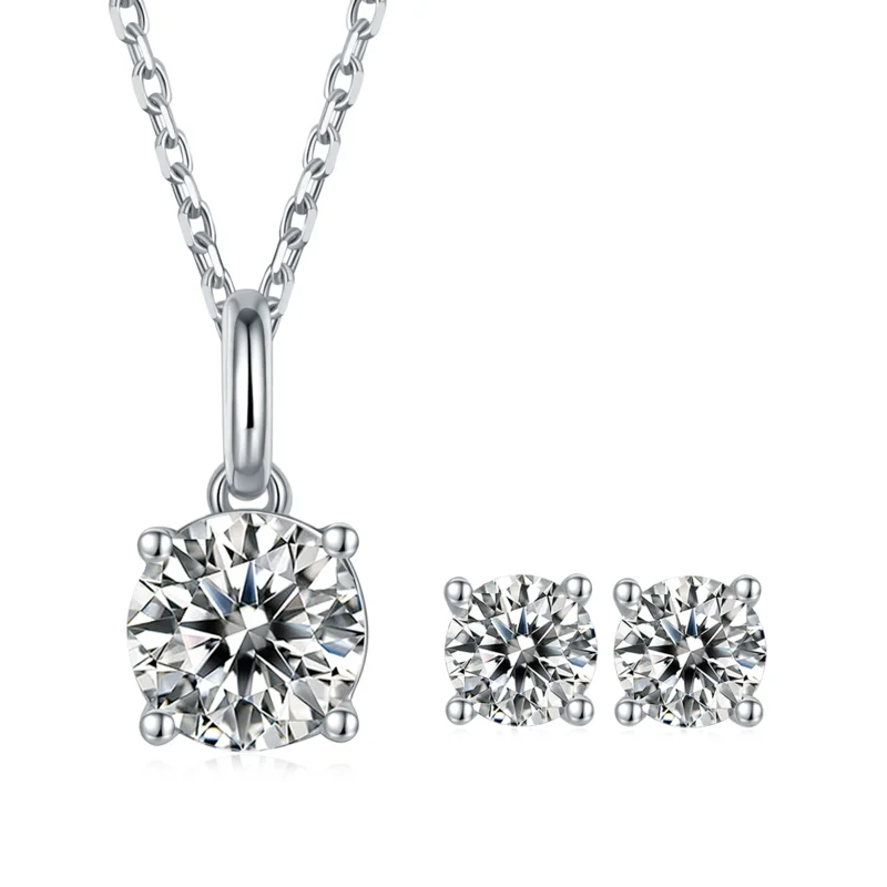 

Yongen Fine Jewelry S925 Sterling VVS Moissanite Classic circular shape earrings diamond Necklace set Abnormity Personality, Silver color