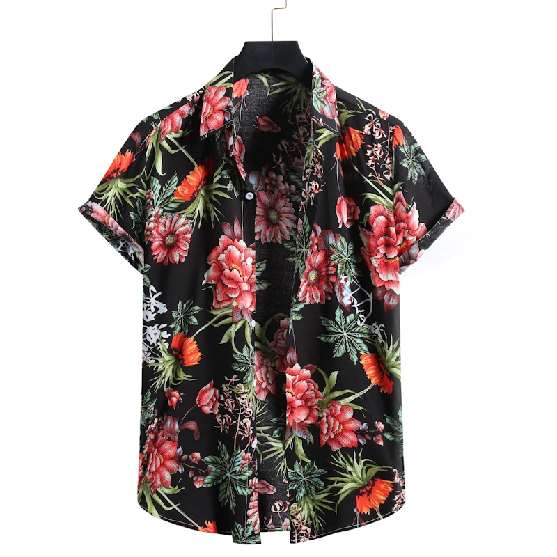 

Boy's Shirts Wholesale 2021 Fashion Summer Beach Bright Tropic Flower Floral Leaves White Shortsleeve Hawaiian Tee Men's Shirts, 2 colors