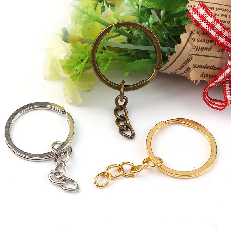 

10 pcs/set Key Ring Key Chain Gold Antique Green Round Split Keychain Keyrings Jewelry Making Bulk Wholesale