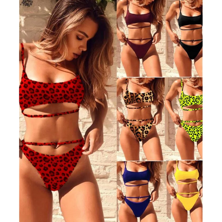 

Sexy Beach Bathing Suits Custom Leopard Print Bikini Thong Swimwear, As shown