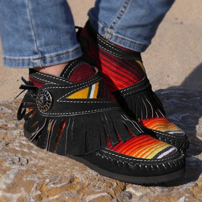 

Women's Cowgirl Driving Moccasins Cowgirl Synthetic Leather Moccasins Soft Sole Fringed Retro Flat Women Ankle Boots Shoes