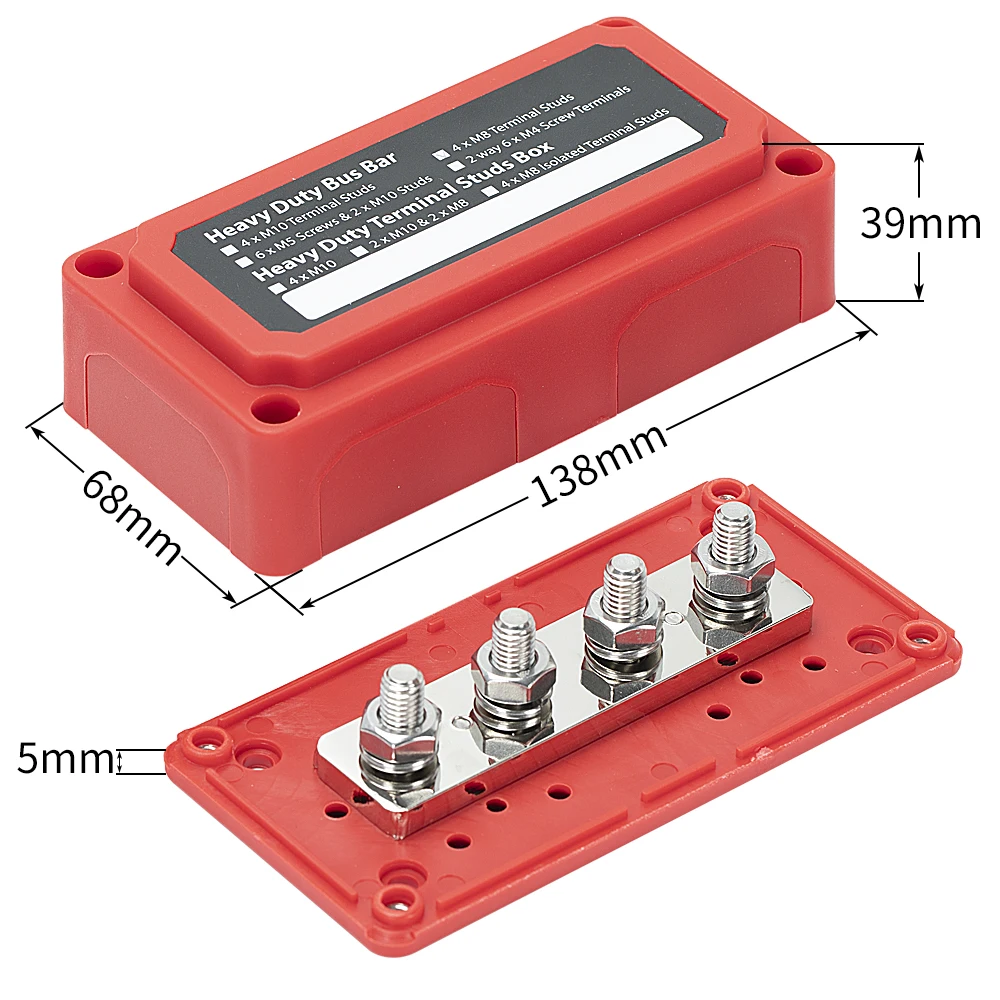 

4 Stud 300A Bus Bar Power Distribution Block Bus Bar Red Black Copper Flexible Bus Bar For Car RV Boat