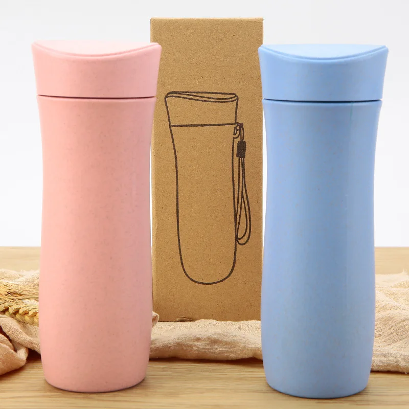 

Promotional Eco Friendly Wheat Straw Water Bottle Biodegradable for hot/cold water, Pink white green blue