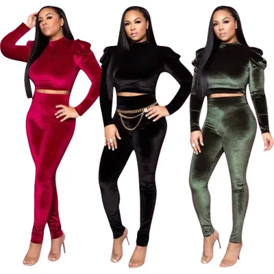 

CL-193 Winter Clothing Thick Black Tracksuit Long Sleeve Burgundy 2021 Two Piece Set Women Clothing, As picture show