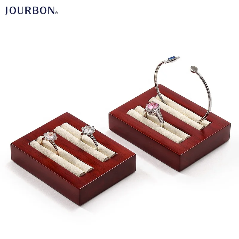 

luxury ring bracelet jewelry organizer trays custom solid wood showcase jewelry display tray, Cream-colored