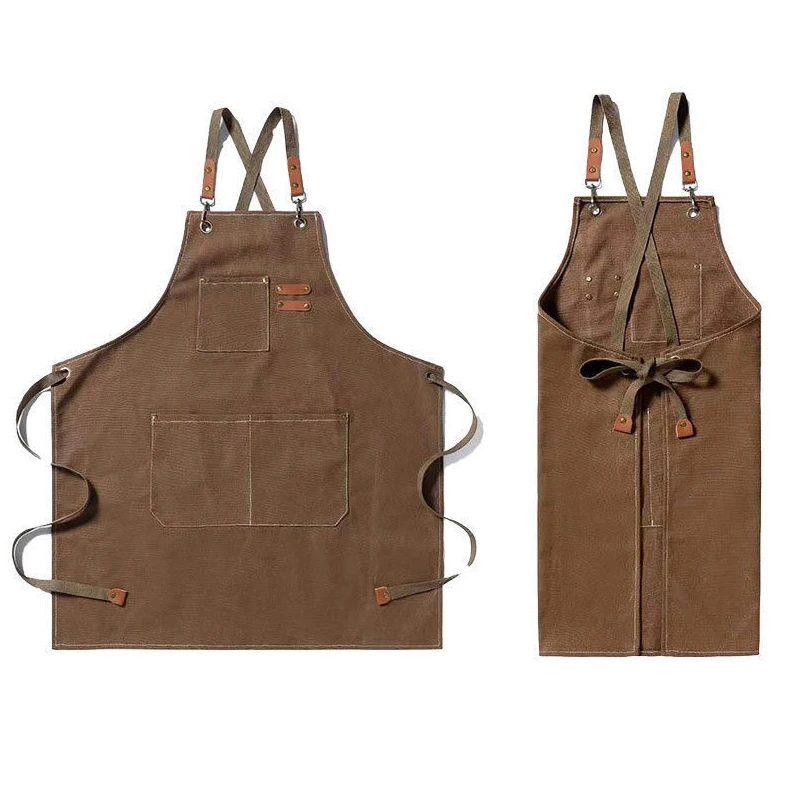 

High Quality Cross Back Canvas Hair Salon Barista Coffee Shop Bakery Work Aprons For Men, Customized