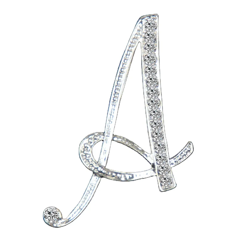 

A-Z 26 Letters Brooches Silver Plated Metal Broaches Pins-Clear Crystal Initial Breastpin, Gold, silver