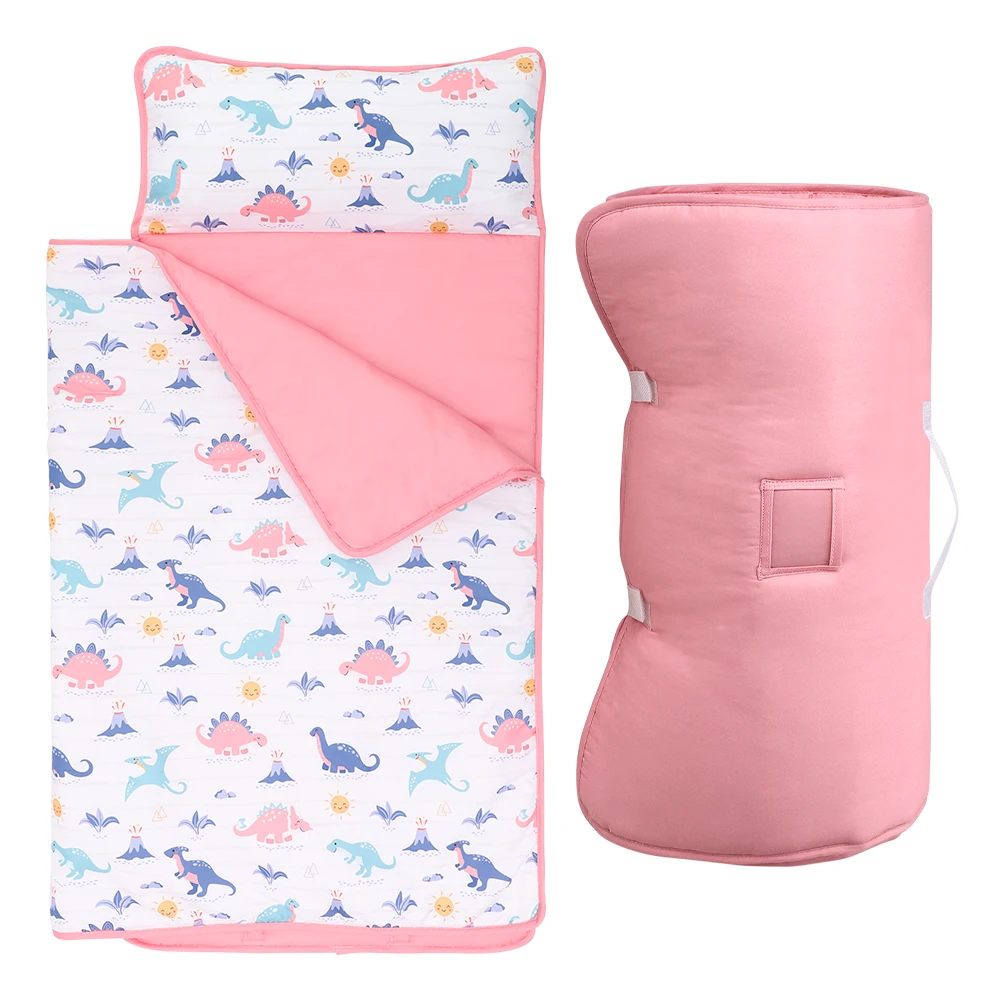 

Soft Microfiber Pink Dinosaur Nap Mat Daycare Preschool Toddler Nap Mat with Fastening Straps Closure
