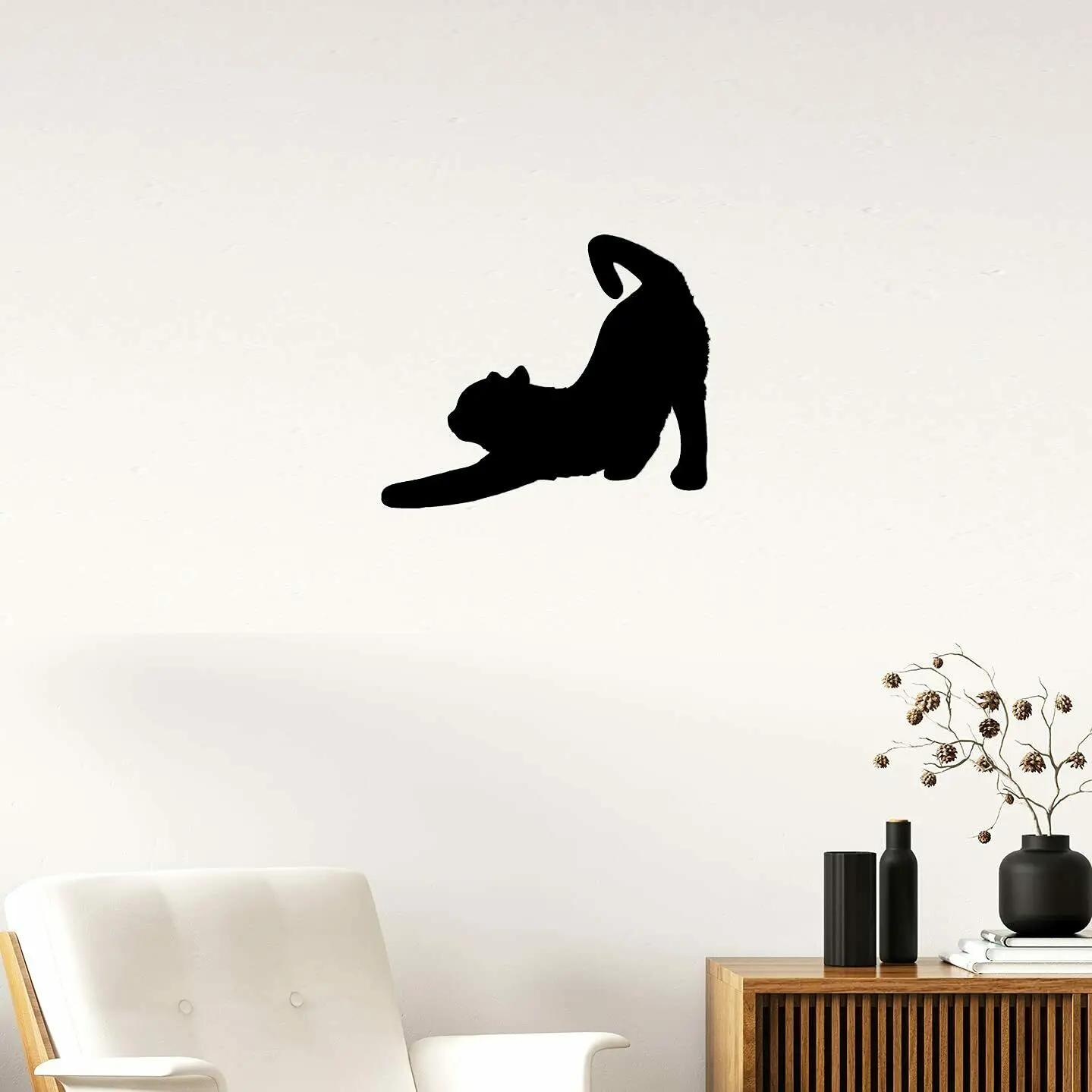 

Cat Stretching Metal Wall Sign|Cat Silhouette Wall Decor|Indoor Outdoor Cat Sign TY2631, Black