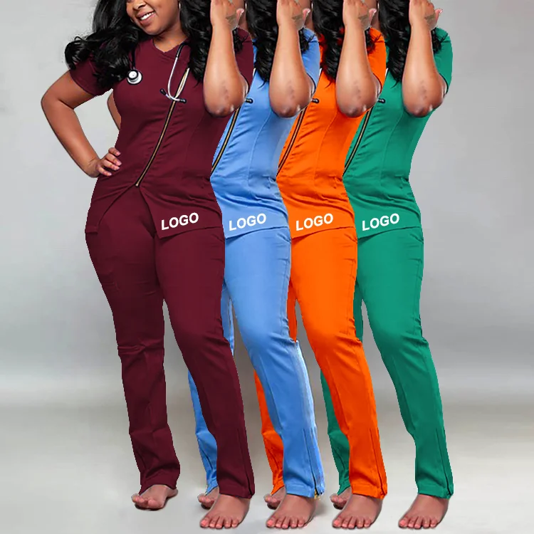 

Cheap 4 way stretch spandex stacked pants nurses hospital uniforms nursing scrubs suit uniforms jogger women scrub sets uniform, Customized