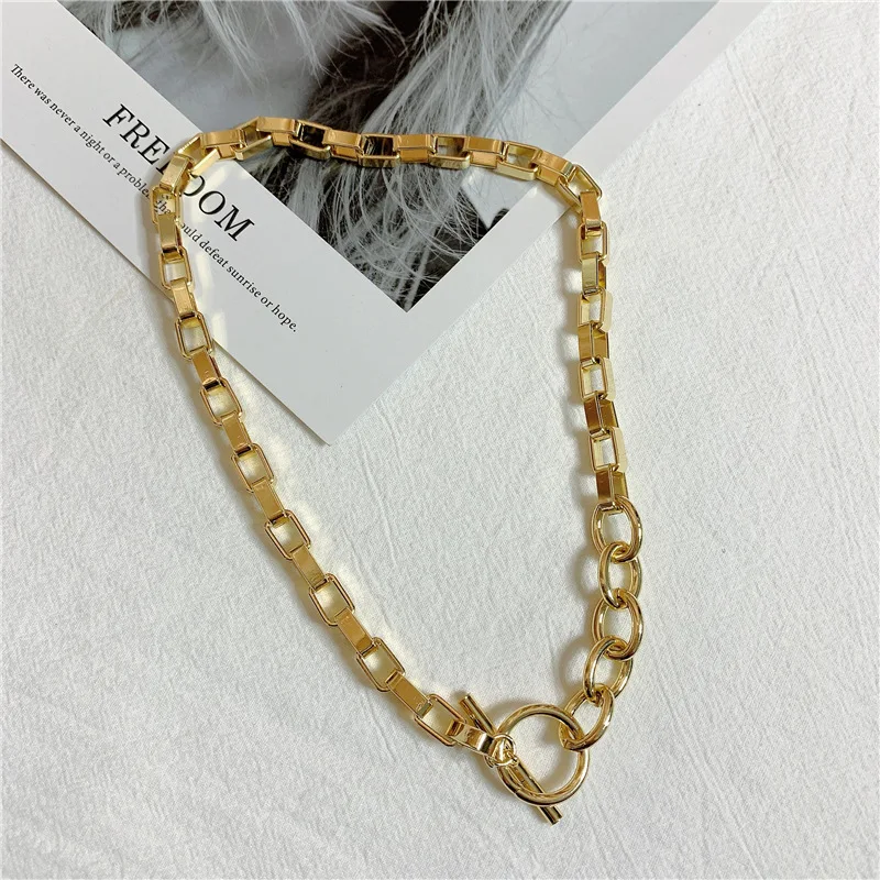 

Box Chain Toggle Clasp Gold Necklaces Mixed Linked Circle Necklaces for Women Minimalist Choker Necklace Hot Jewelry, Gold, silver