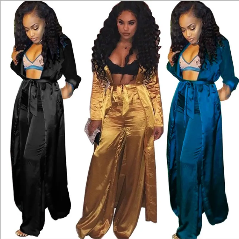 

New arrival sexy silk 2pcs robe set for women