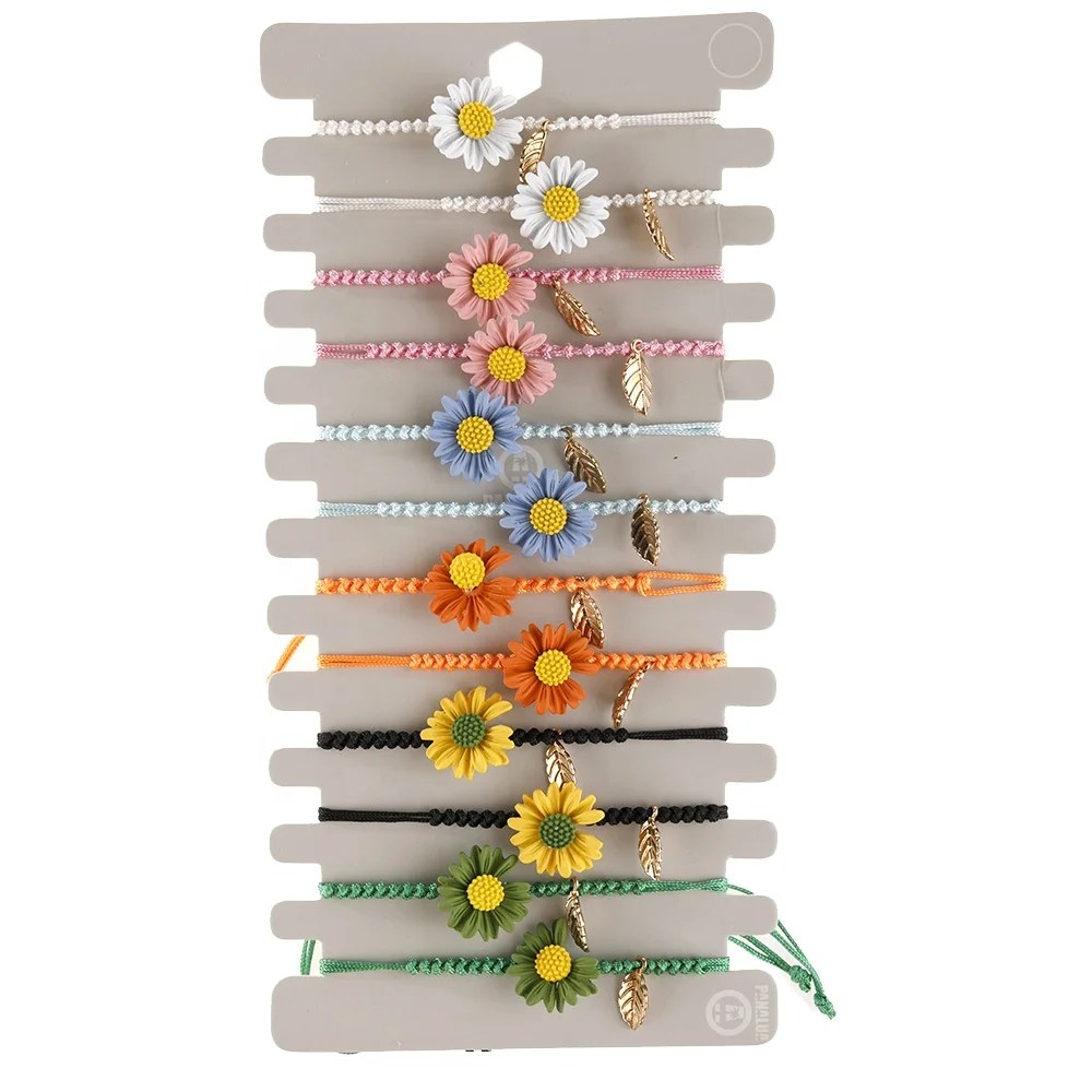 

Wholesale Fashion Handmade Daisy Sunflower Cord Braided Bracelet Adjustable Alloy Charm Bracelet For Women Jewelry, Picture