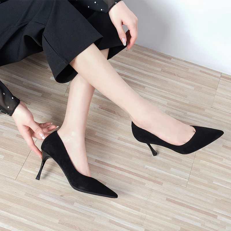 

Ladies Formal Office Shoes Suede Rubber Women's Pencil High Heel Pumps Shoe