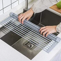 

Roll Steel Handy over the dish drying square 100% Food Grade BPA Free Silicone Folding Drain Rack