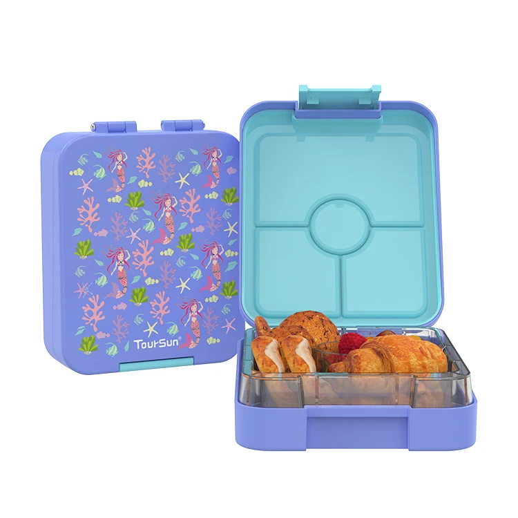 Toursun Durable Kids Leak-Proof 4 Compartment Children School Plastic Tiffin Lunch Box Bento Food