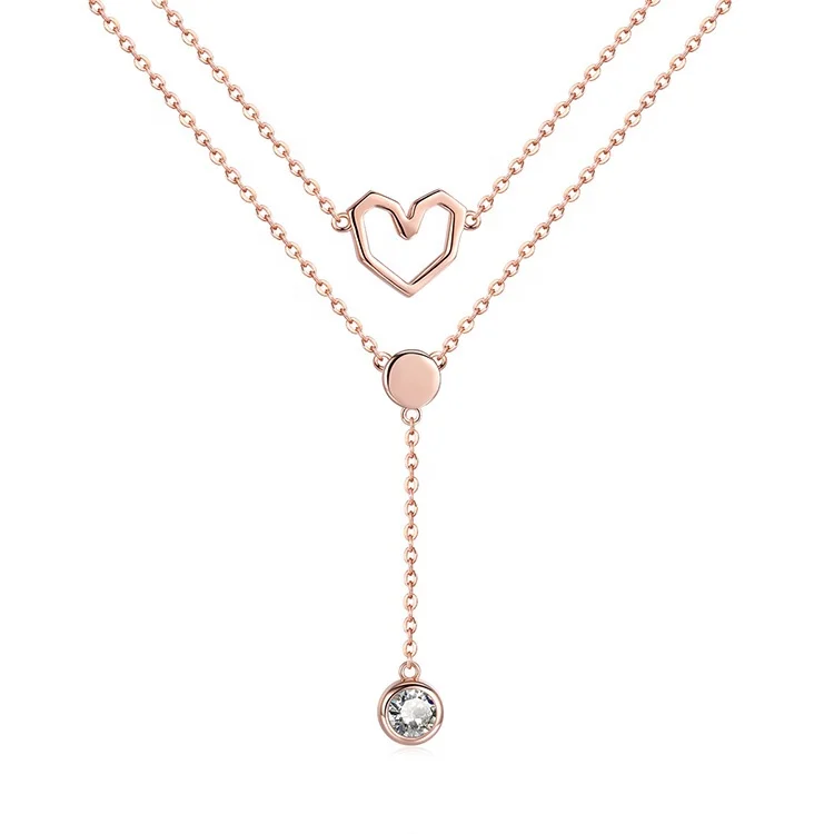 

Modalen Layered Sterling Silver Crystal Bead Heart Shape Rose Gold Necklace, Picture