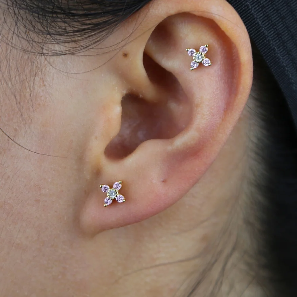 

Real 925 sterling silver mini butterfly stud earring with pink white cz paved gold color tiny animals wedding stud earring bulk