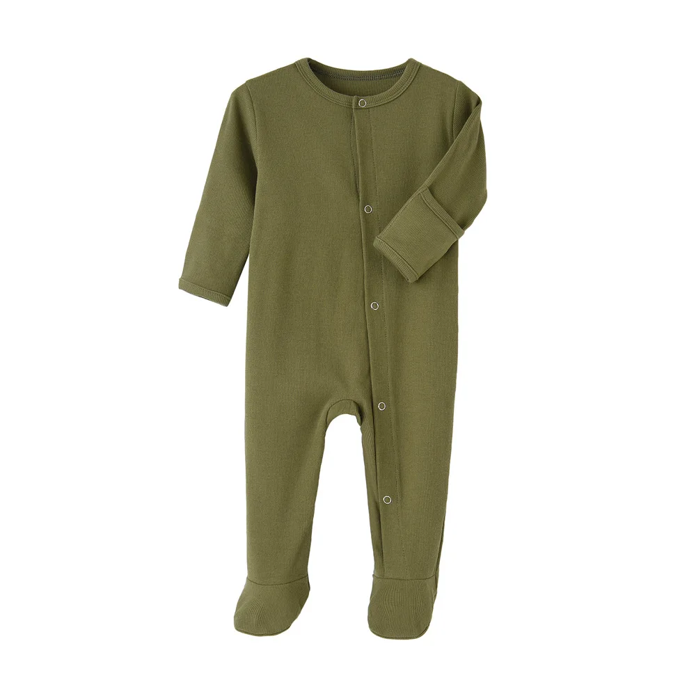 

In Stock RTS ECo-friendly Cotton Ribbed Footie Mitten Baby Long sleeve Jumpsuit Knit Onesie Pajamas Romper Organic, Picture shows 9 colors in stock