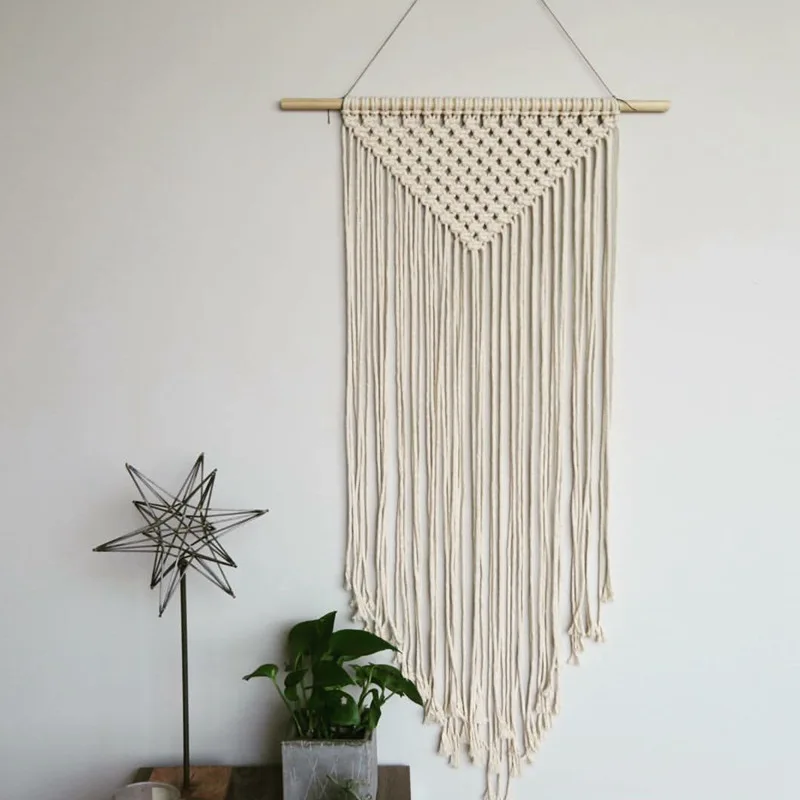 

New Product Nordic Style Hand-Woven Macrame Wall Hanging Boho Creative Wall Tapestry Home Decoration For Living Room Bedroom, White