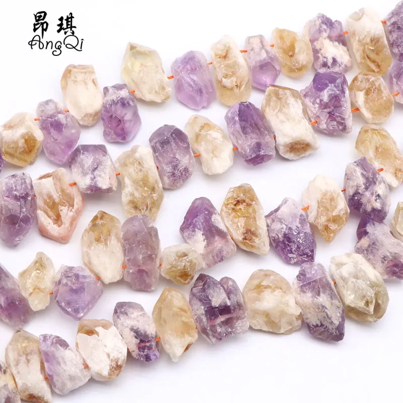 

Natural Mix Citrine Amethyst Rough Raw Nugget Stone Bead Crystals Healing For Jewelry Making, Yellow/purple
