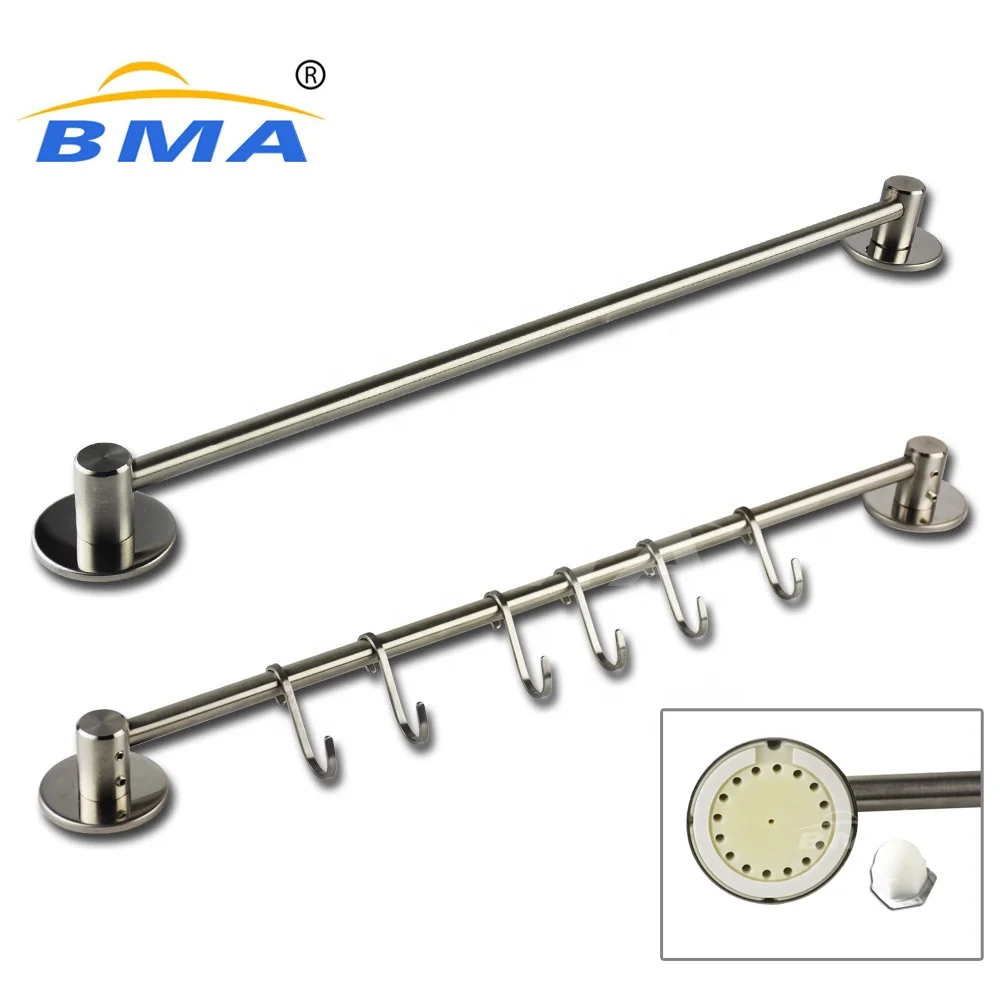 Marketable Wall Mounted Kitchen Shelf Hanger Stainless Steel Pots And Pans Hanging Rack Rail Over The Door Towel Rack With Hooks
