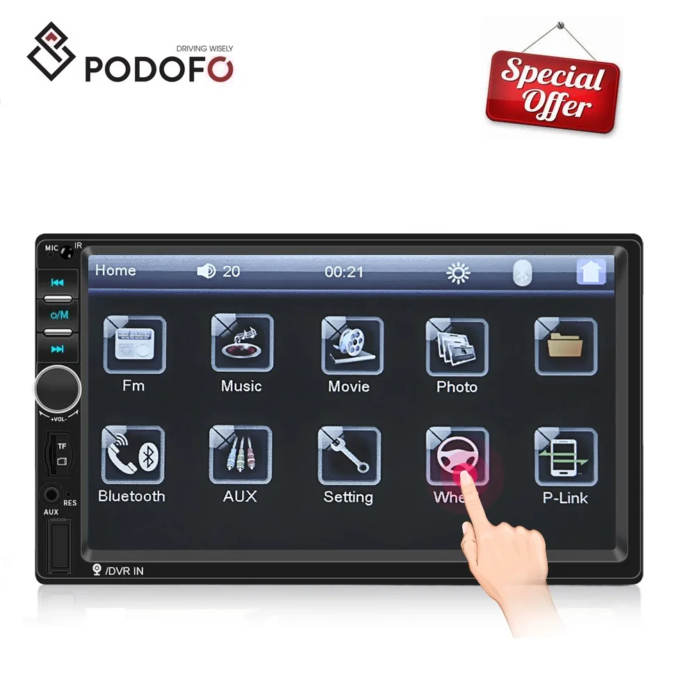 

Podofo Wholesale Car MP5 Player Car Radio Car Stereo Autoradio 7" 2 Din Touch Screen Audio BT USB AUX FM TF 7018B