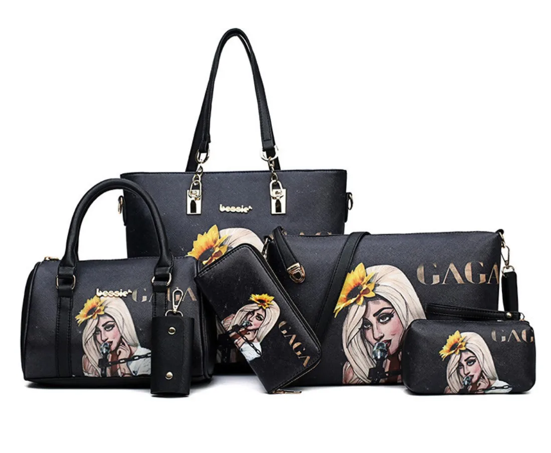 

Women Fashion Printing Handbags Wallet Tote Bag Shoulder Bag Top Handle Satchel Purse Set 6pcs