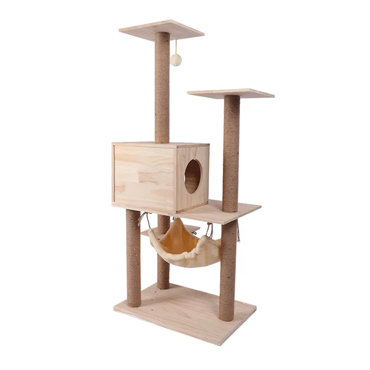 

Luxury adult cat tower tree wood toy, Cream color