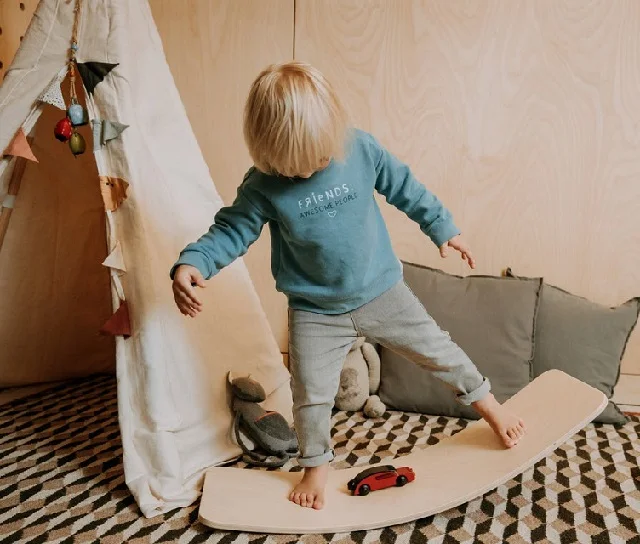 

Montessori Wobbel Balance Board Kid Wooden Rocker Yoga Curvy Board 31 Inch Kid Size Wooden Style Balance Board Toys, Customized color