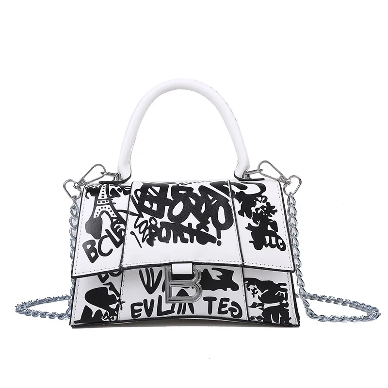 

2020 New fashion black graffiti purse PU leather cross Body shoulder bag handbag women