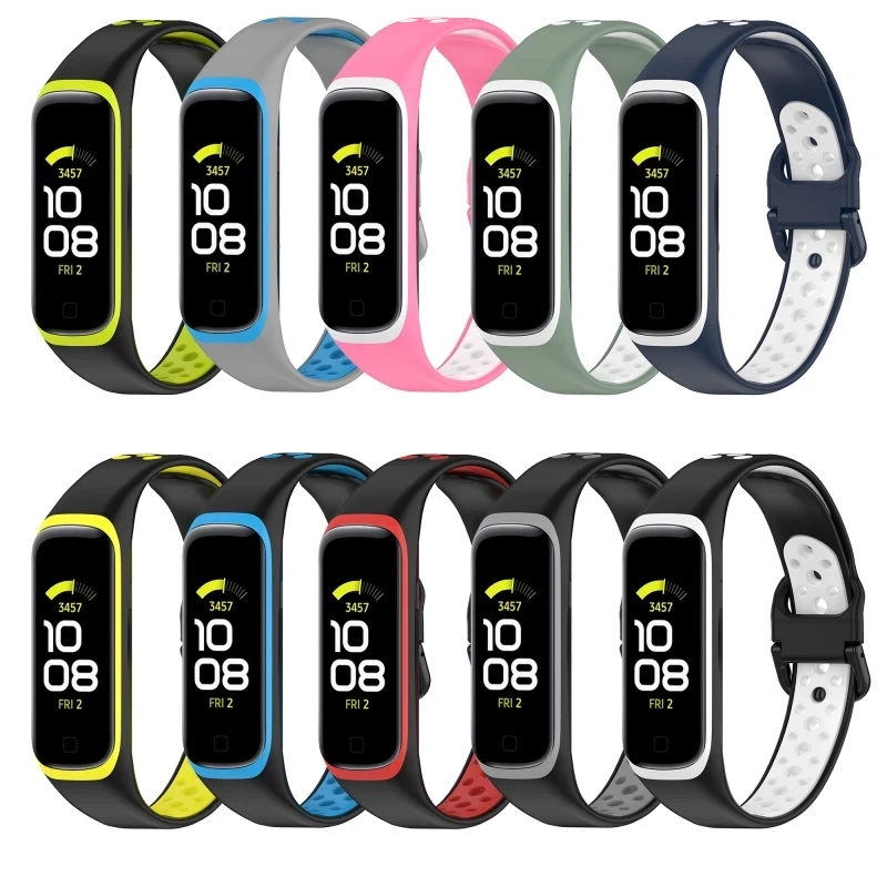 

Bicolor Rubber Replacement Wrist Band Bracelet For Samsung Galaxy Fit2 SM-R220 Sport Silicone Watch Strap, 10 colors