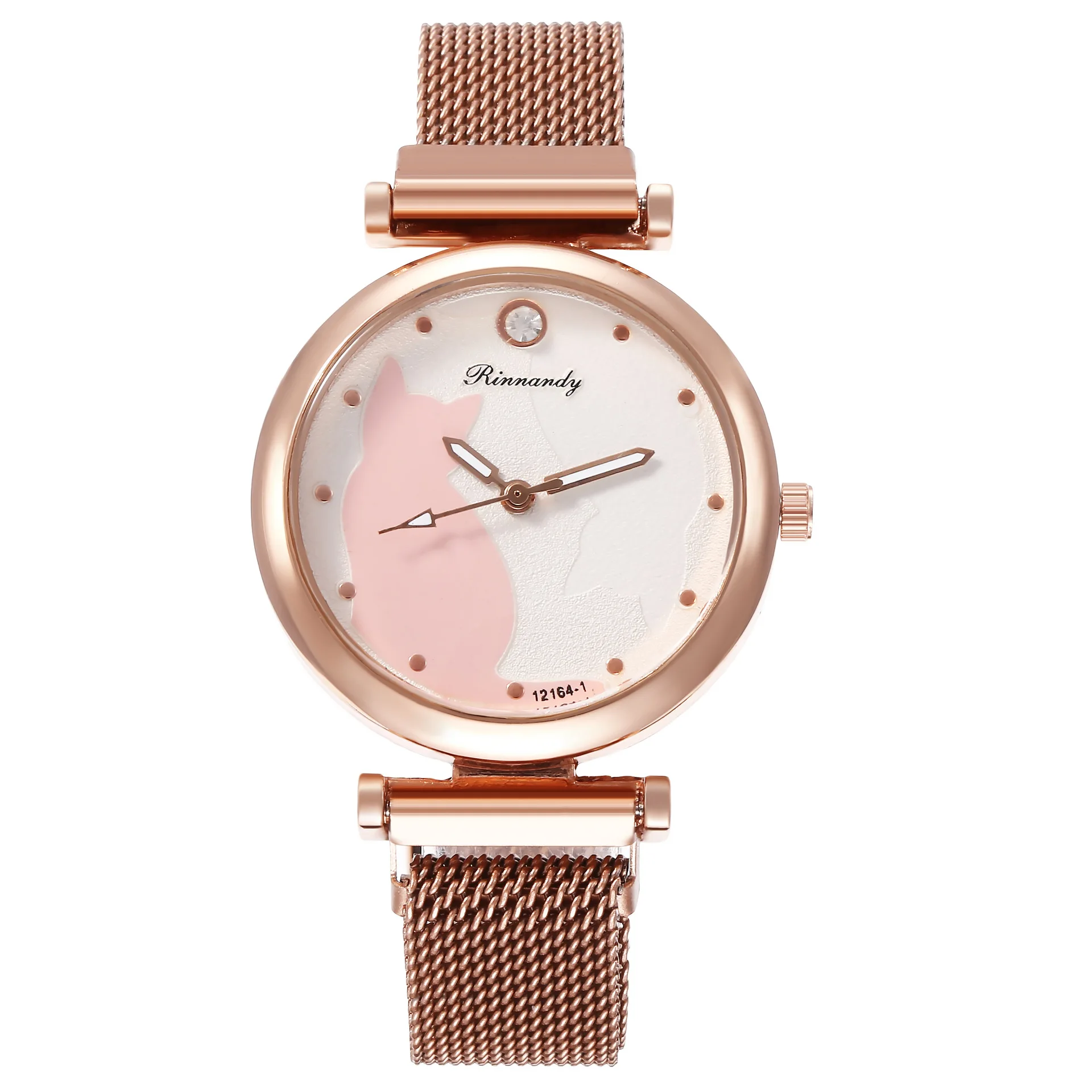 

4166 Hot Selling Women Fashion Magnet Buckle Cat Dial Bracelet Watch, 6 color as photo