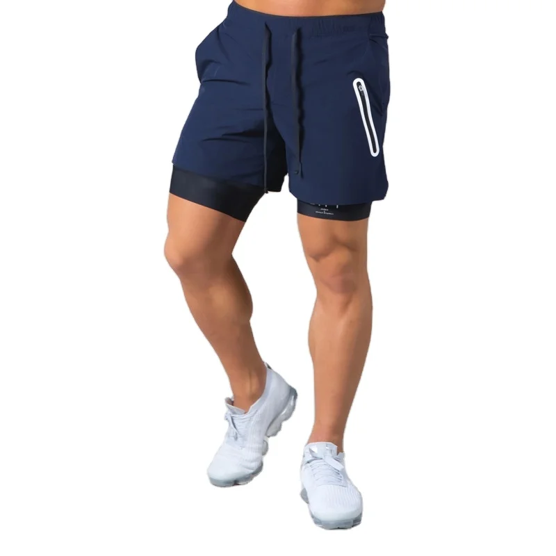 

2022 New design anti emptied training workout sweat shorts custom two layers gym shorts for men