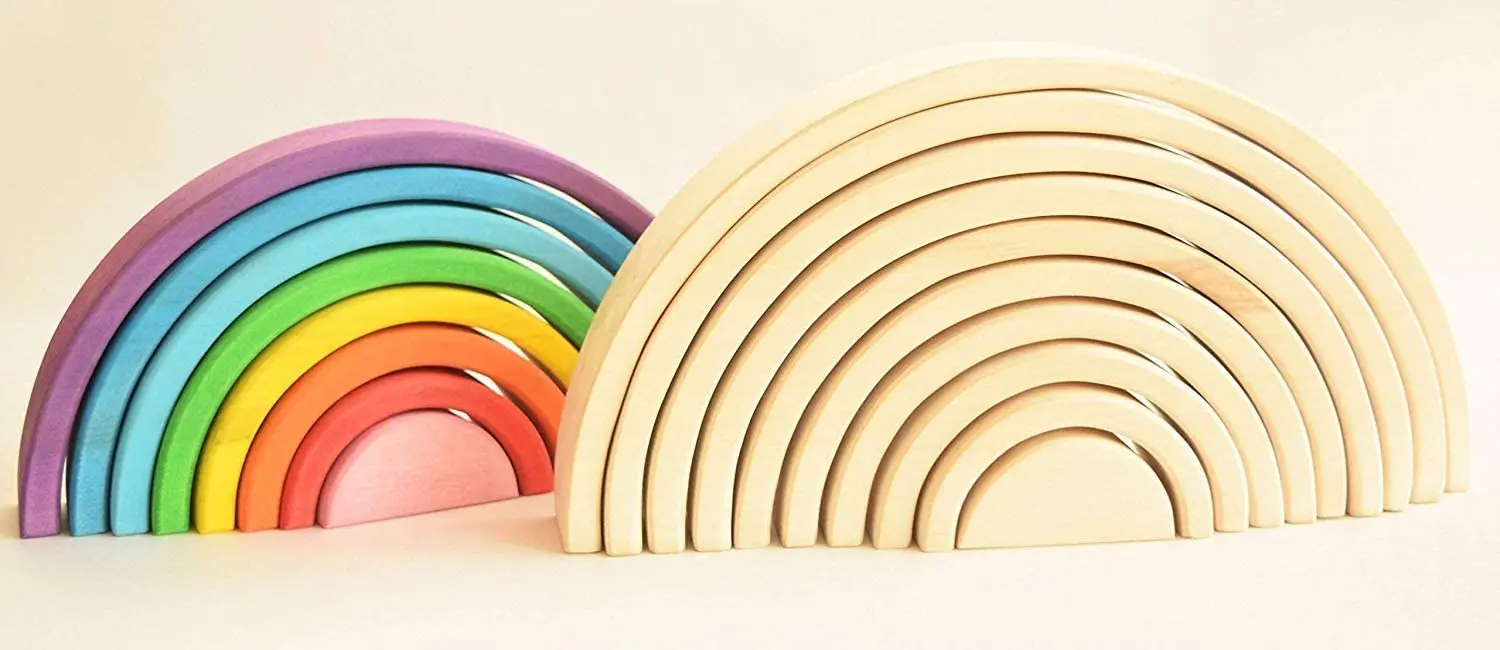 彩虹堆st机天然蒙特梭利彩虹木结构玩具堆叠嵌套玩具 waldorf 婴儿