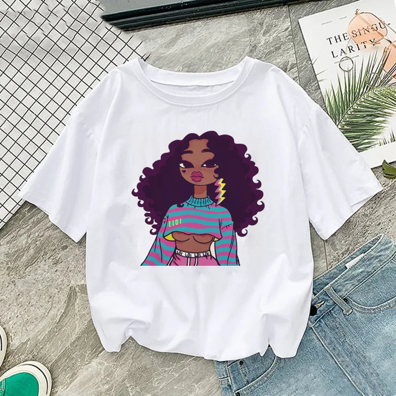 

Wholesale Design Your Own Plus Size African Girls Custom Print Plain White T Shirt, Customized