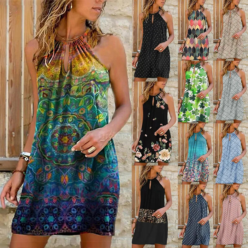 

SS2021 women's dress new casual loose fashion print neck dress