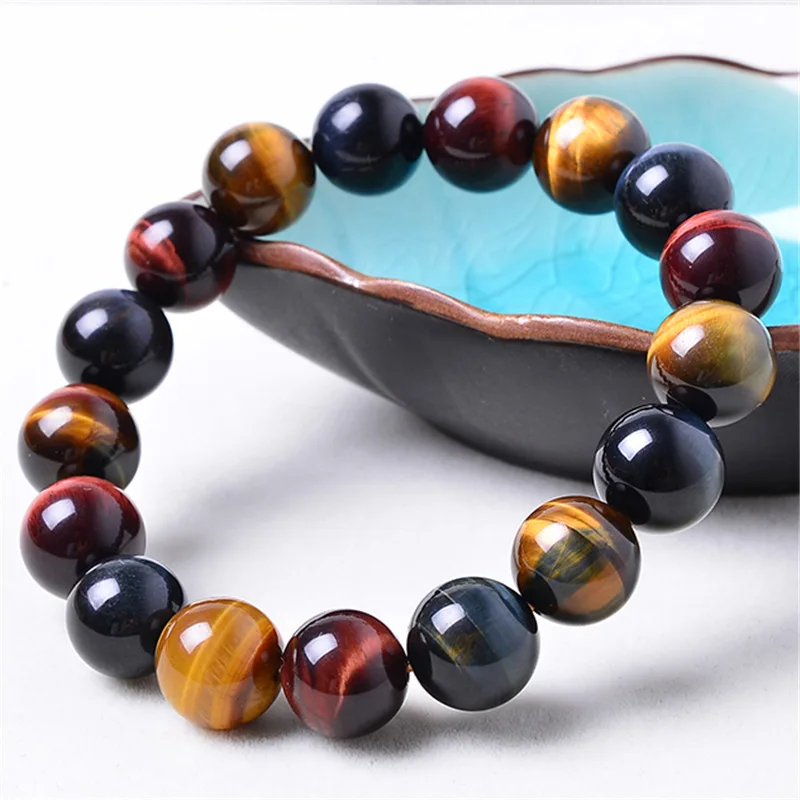 

Fashion Wholesale Men Women Multicolor Tiger Eye Handmade Custom Elastic 6/8/10/12/14mm Tiger Eye Natural Stone Bead Bracelet, Mix