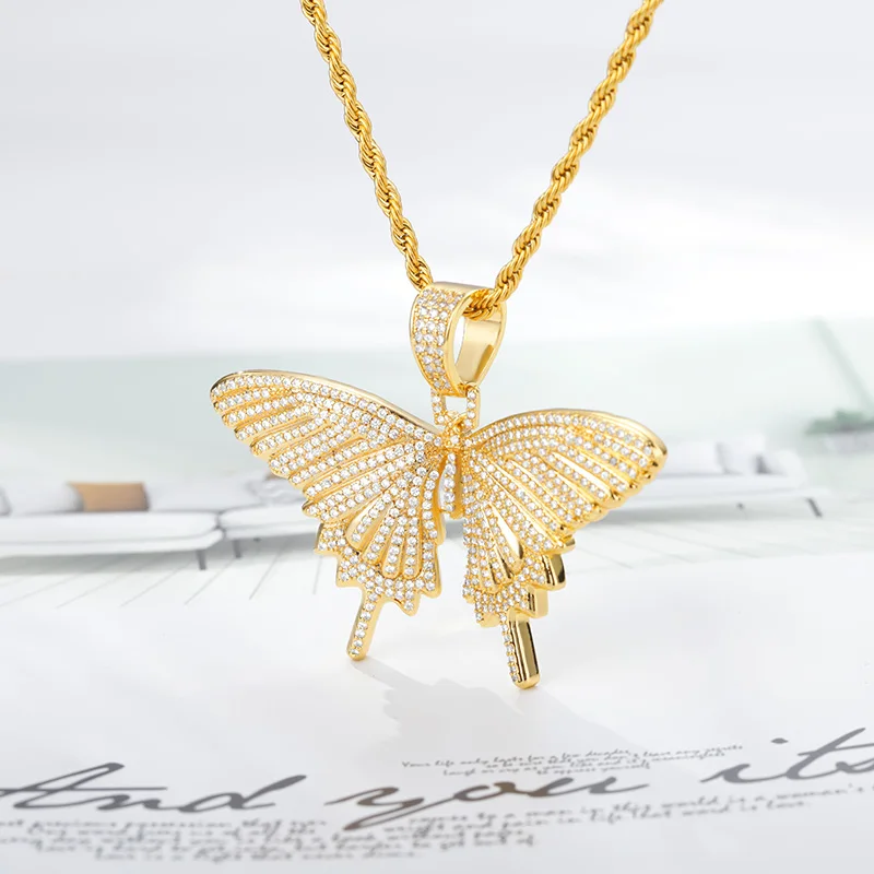 

Luxury Butterfly Necklace Women Rhinestones Butterfly Pendant Necklace Sparking Bling Hip Hop Gift Crystal Choker Jewelry, Gold