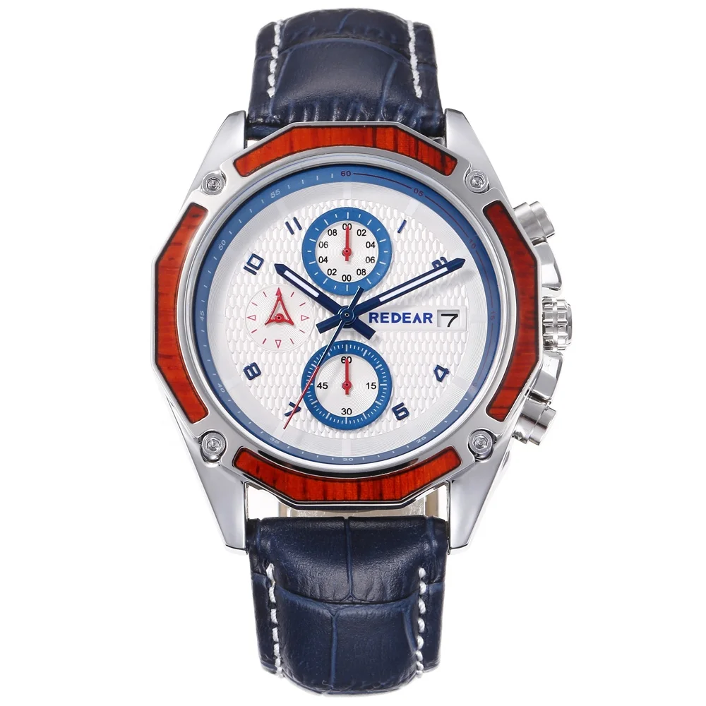 

Men's Stainless Steel Watch With Leather Calfskin Strap Navy Blue