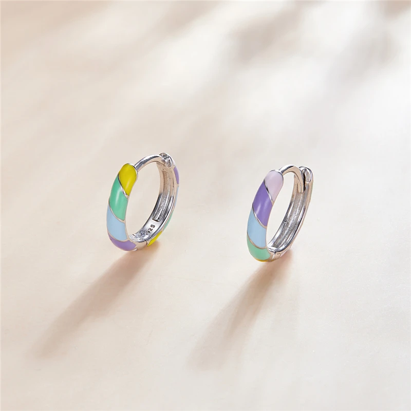 

SCE1085 Dazzle Earring For Girls 925 Sterling silver Candy colors Hoop Earrings