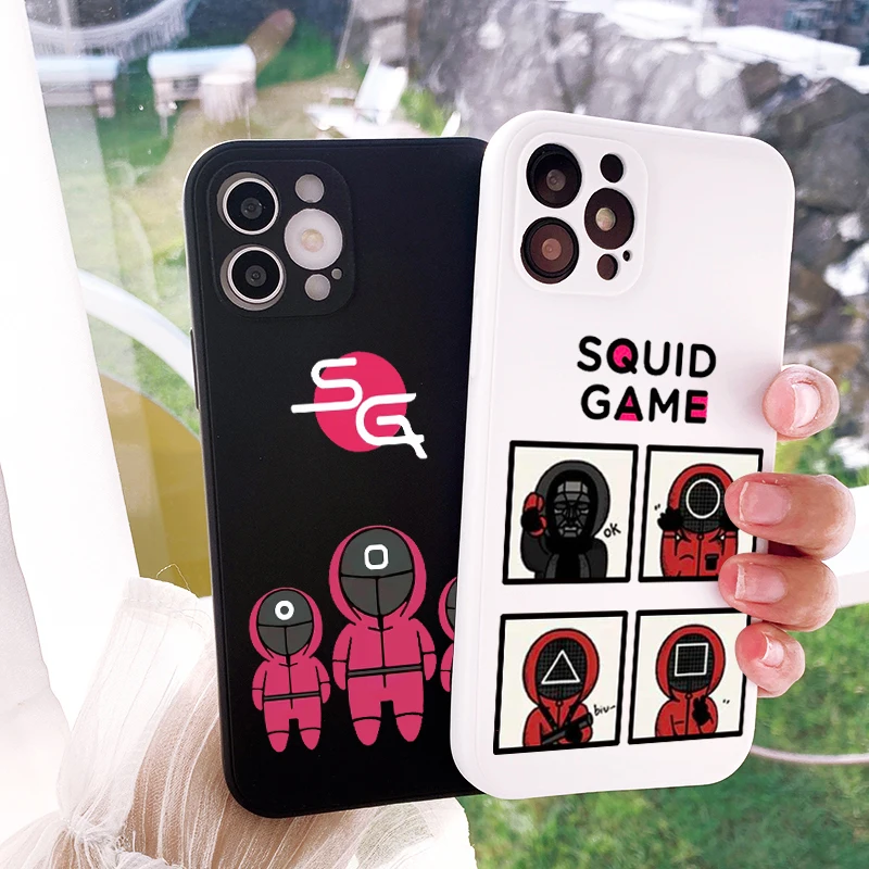 

Cartoon Squid Phone Case for iPhone 13 12 11 Pro Xs X XR Max 8 7 SE Mini Popular TV series Silicone Cases Soft Black Cover, 6 design